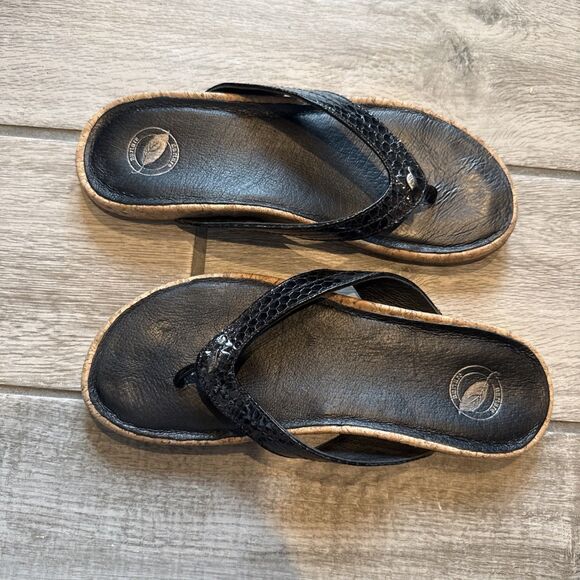 Nurture Laguna Leather Flip Flops Thong Sandals Size 7.5 Black Snakeskin Comfy - Picture 8 of 8
